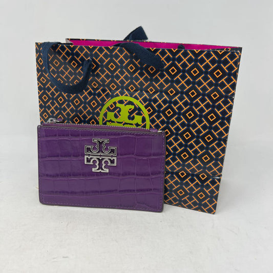 Tory Burch Britten Card Case Purple Logo Leather Wallet NWT