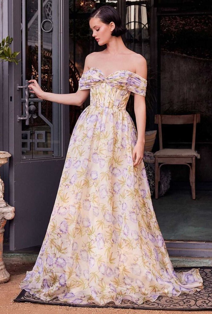 FLORAL PRINTED OFF THE SHOULDER A-LINE DRESS