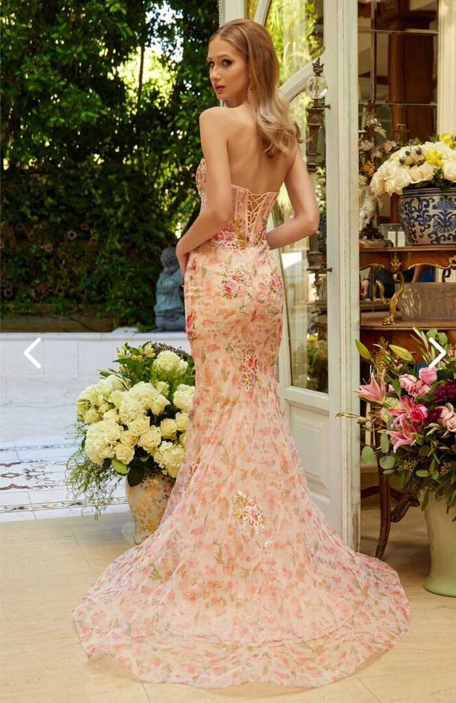 Strapless Sweetheart Printed Dress