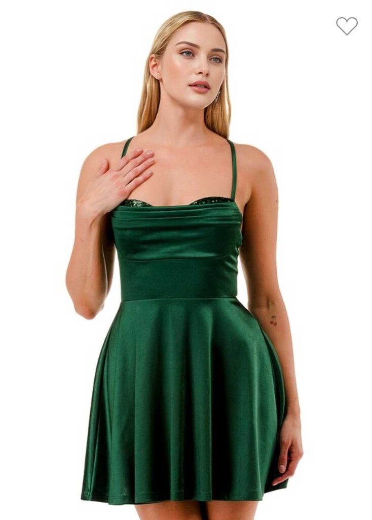 Sequin Satin Sweetheart Flare Mini Dress