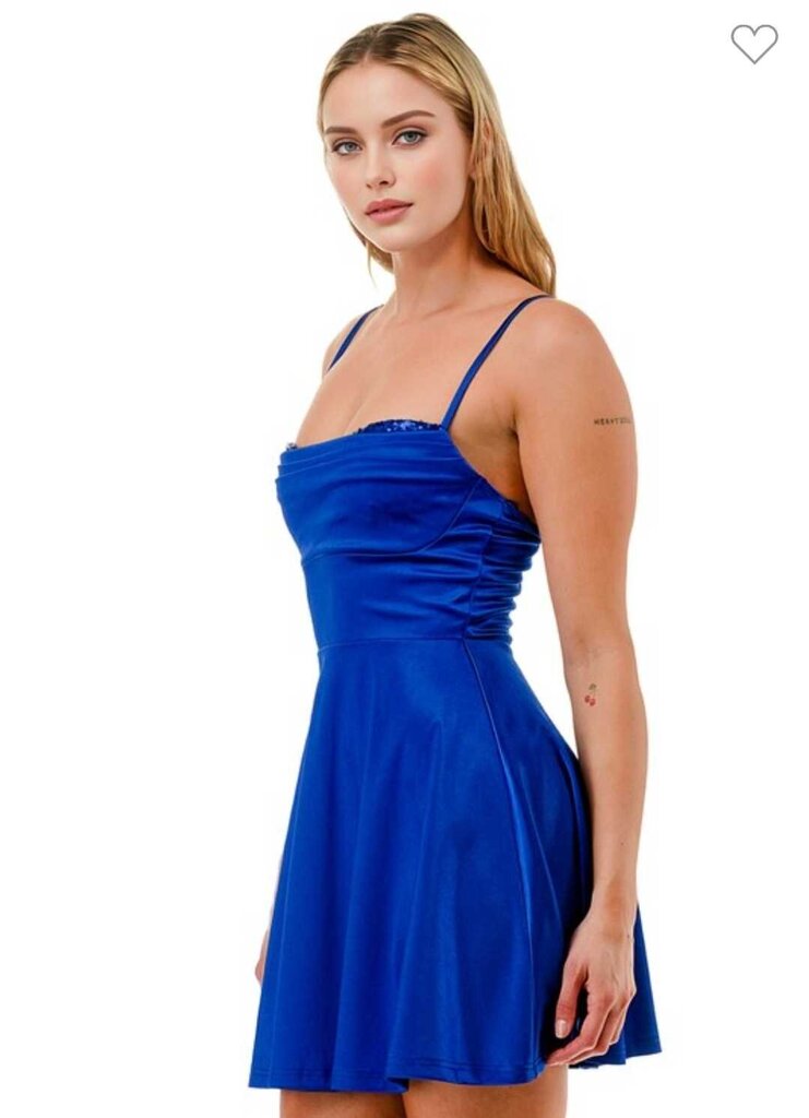 Sequin Satin Sweetheart Flare Mini Dress