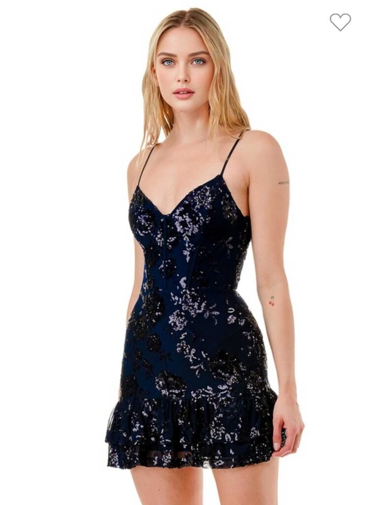 Floral Sequin Ruffled Mini Dress