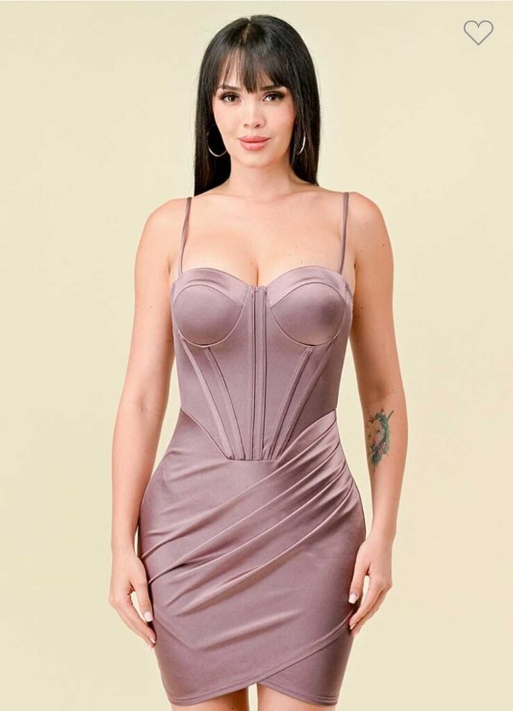 Satin Sweetheart Corset Style Wrapped Mini Dress
