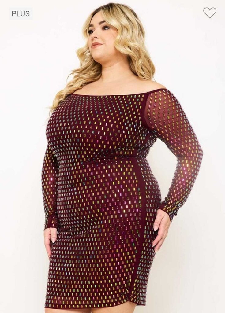 Rhinestone Off The Shoulder Plus Mini Dress