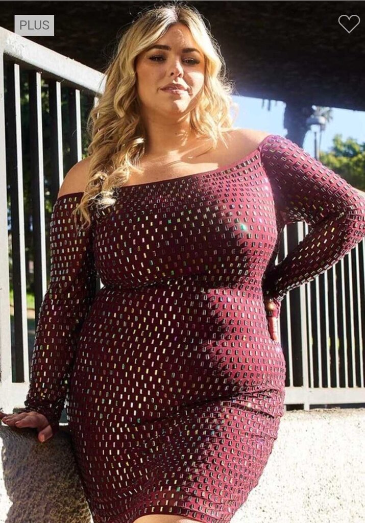 Rhinestone Off The Shoulder Plus Mini Dress