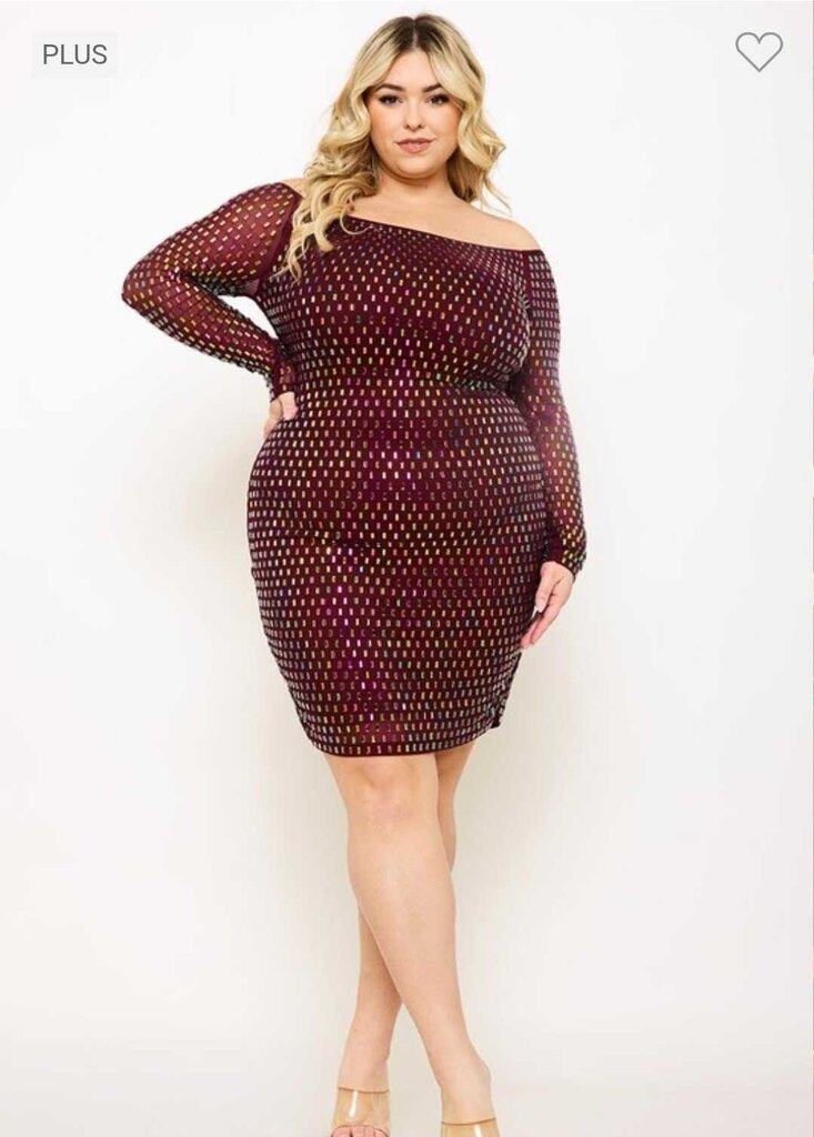 Rhinestone Off The Shoulder Plus Mini Dress