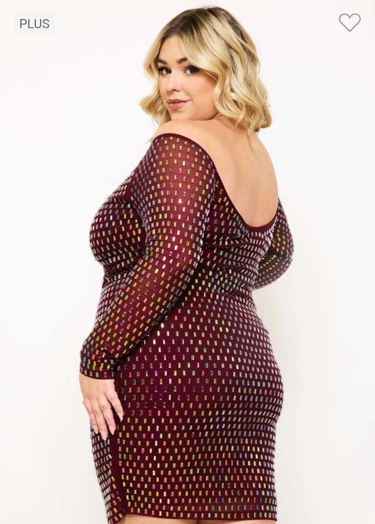 Rhinestone Off The Shoulder Plus Mini Dress