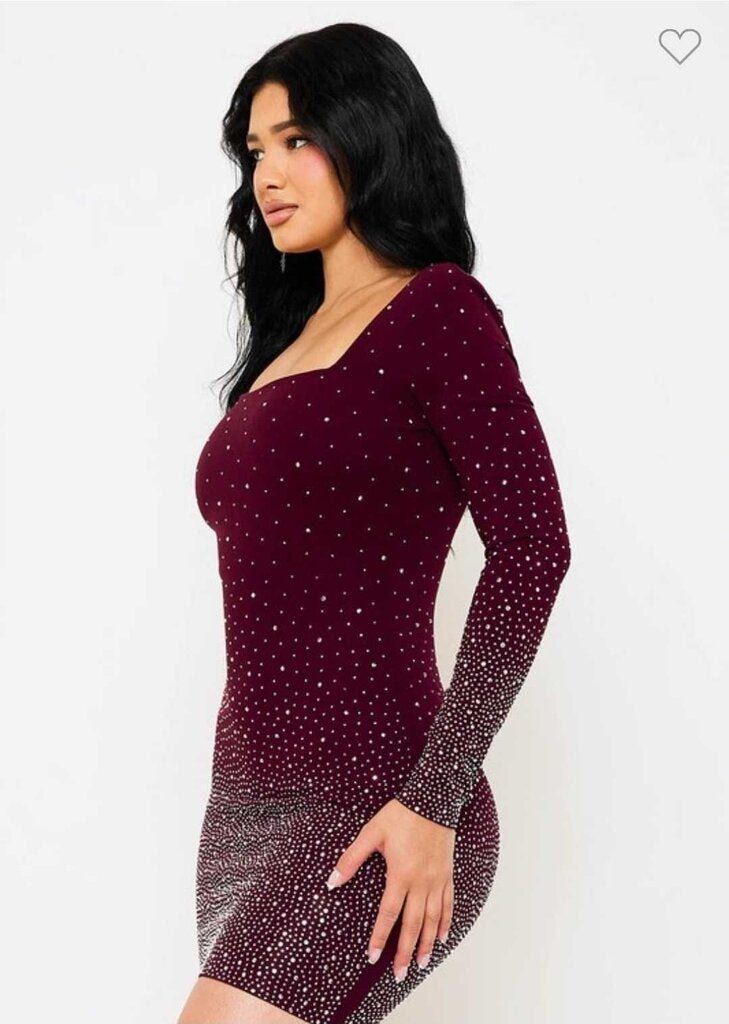 Gradation Rhinestone Mini Dress