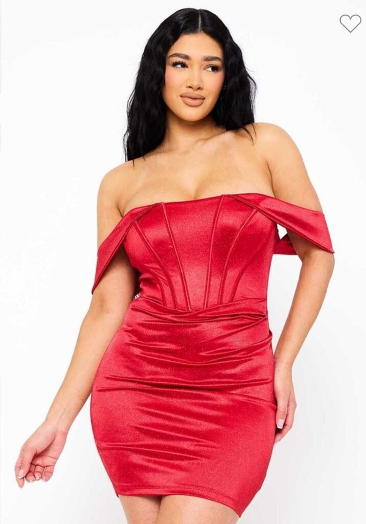 Glitter Knit Satin Off The Shoulder Mini Dress