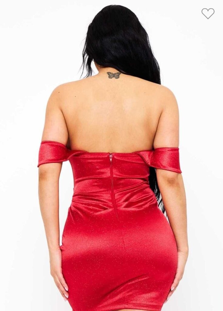 Glitter Knit Satin Off The Shoulder Mini Dress