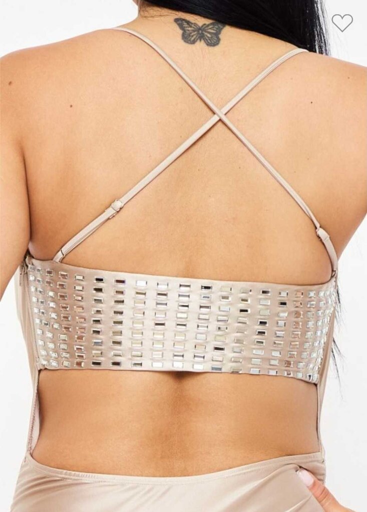 Rectangle Rhinestone On Pearl Satin Mini Dress