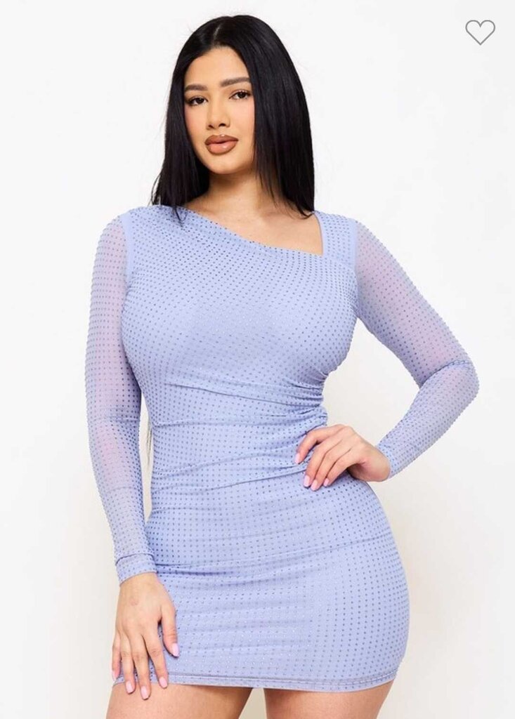 Rhinestone On Power Mesh Mini Dress