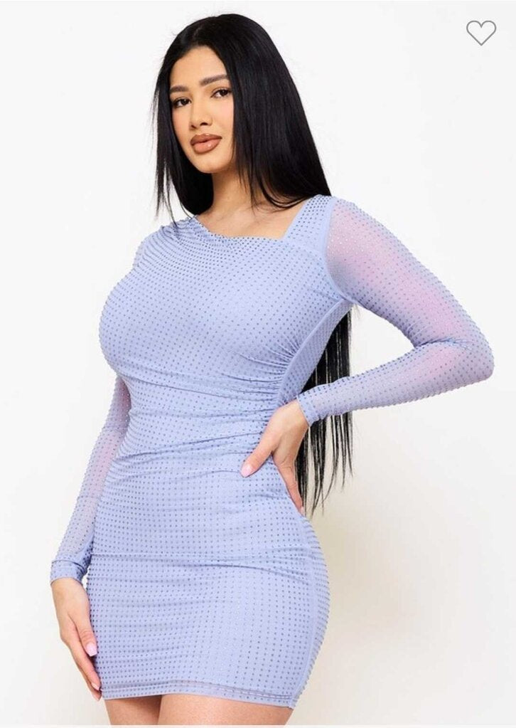 Rhinestone On Power Mesh Mini Dress