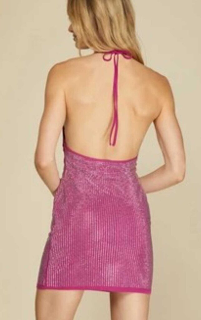 Open Back Studded Halter Mini Dress