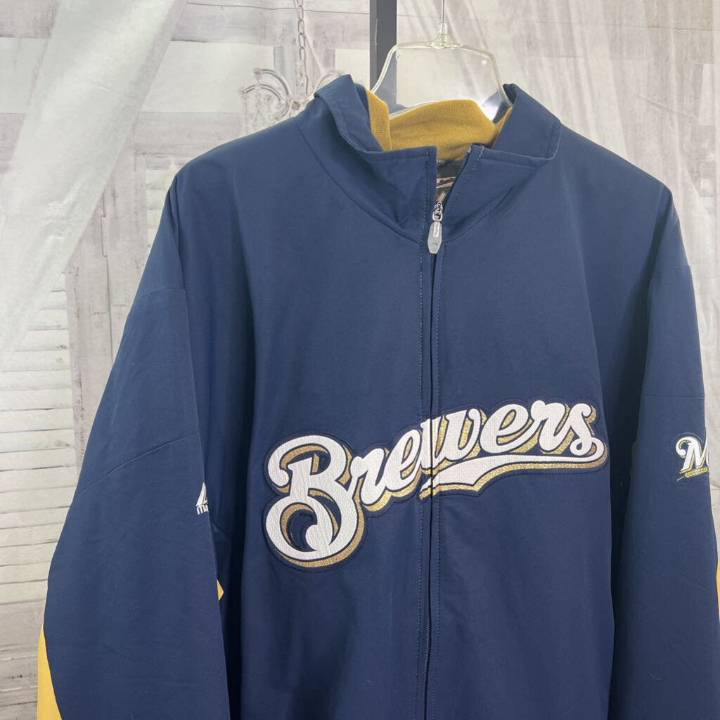 Majestic MLB Brewers Zip Up Jacket Men's Size 2X Navy Blue