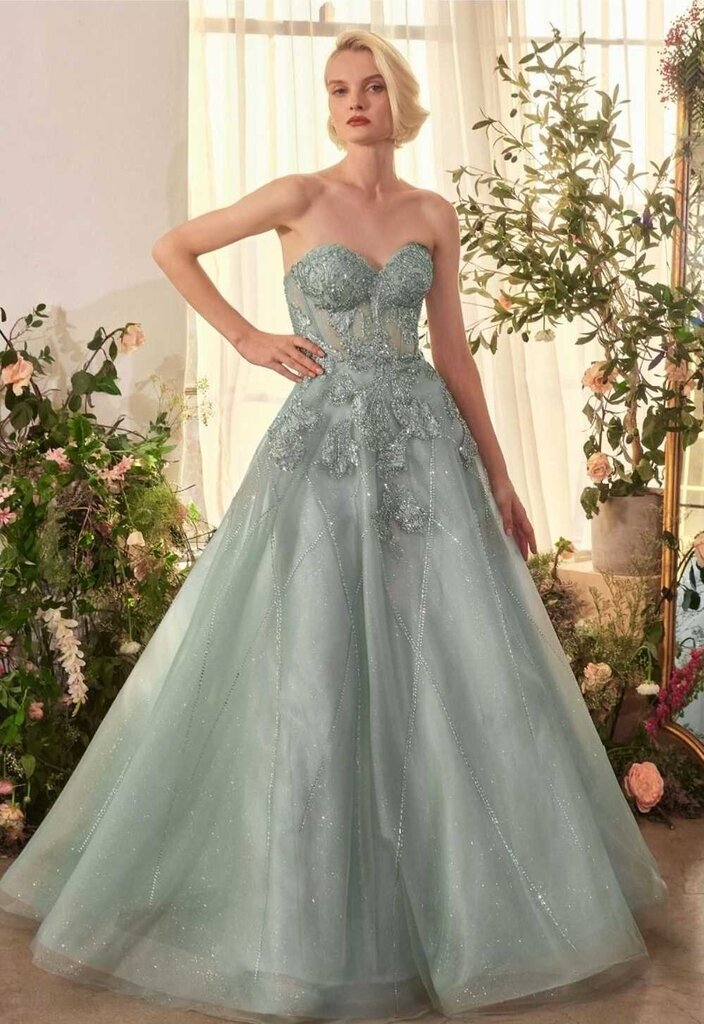 Beaded Applique Sweetheart Evening Gown