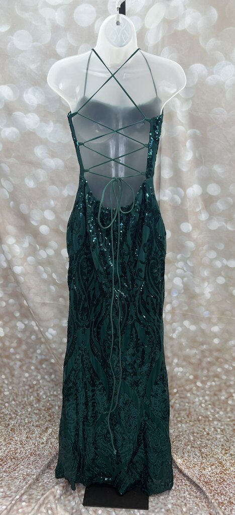 Maniju Women's Size Large Emerald Green Sequin Pattered Long Prom Dress