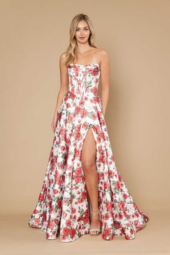 A-Line Satin Flower Print