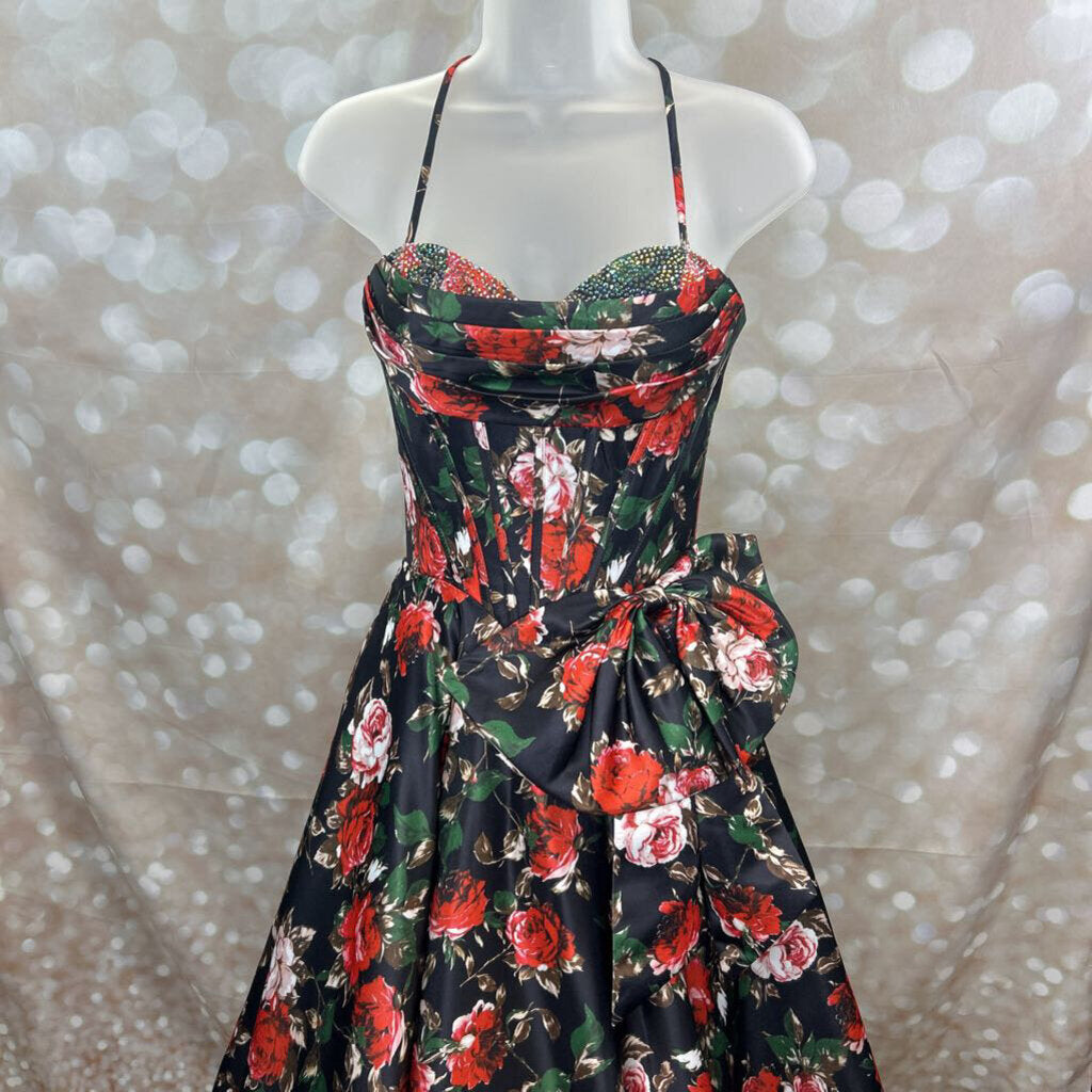 A-Line Satin Flower Print