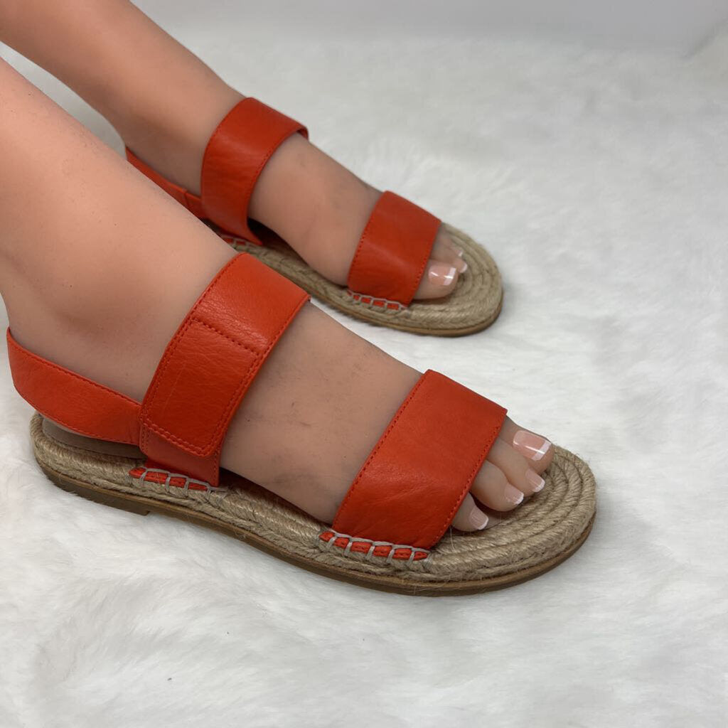 Eileen Fisher Orange Leather Strap Espadrille Sandals Size 7.5M Women's