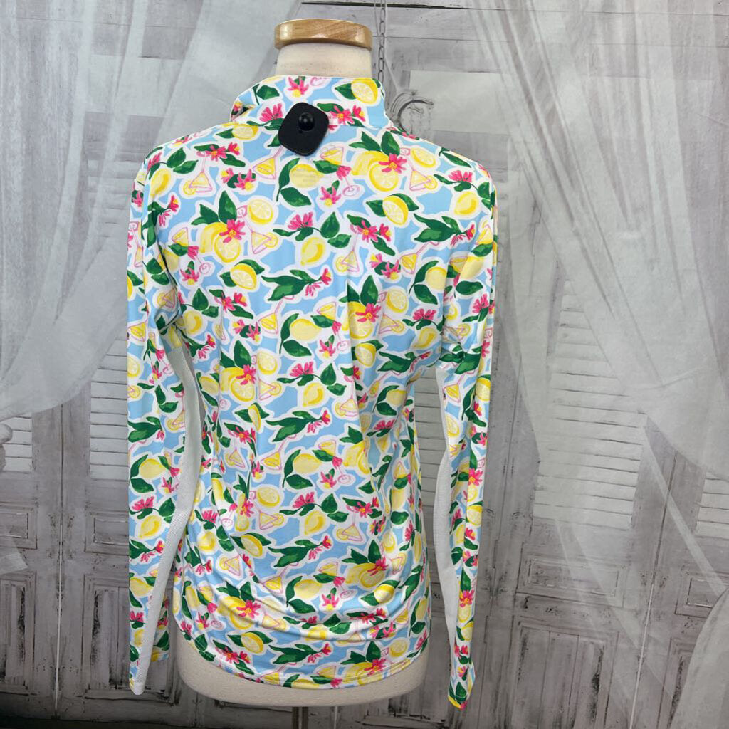 SanSoleil Lemon Martini Print 1/4 Zip UV Cooling Sporting Golf Shirt Women's Size M