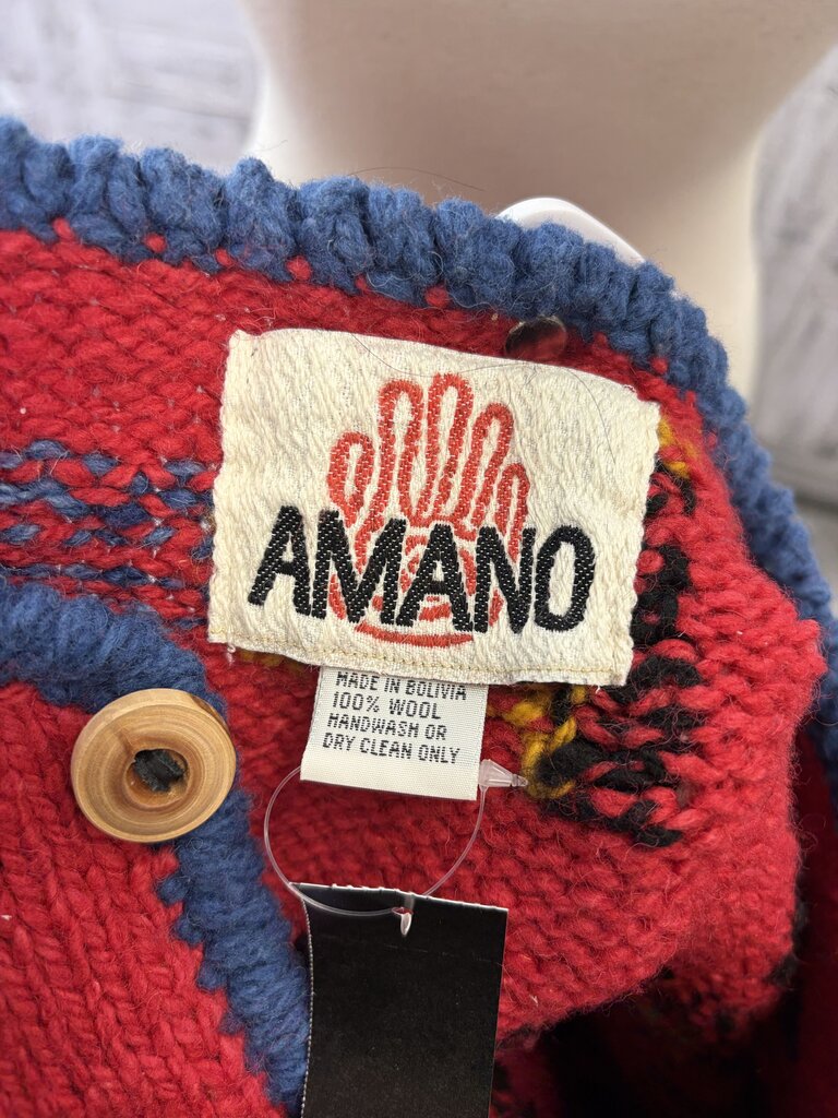 Vintage Amano Hand-Knit 100% Wool Cardigan