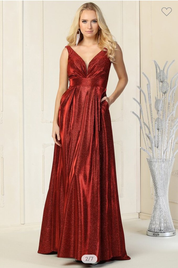 V Neck Pleated Top Metallic A Line Dress