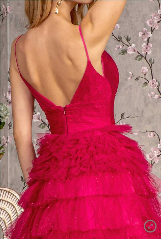 Glitter Sweetheart Ruffled Skirt Mesh A-line Long Dress