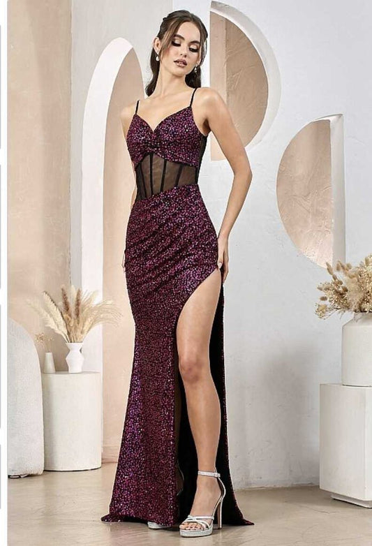 Fitted Sequin Sleeveless Corset Gown