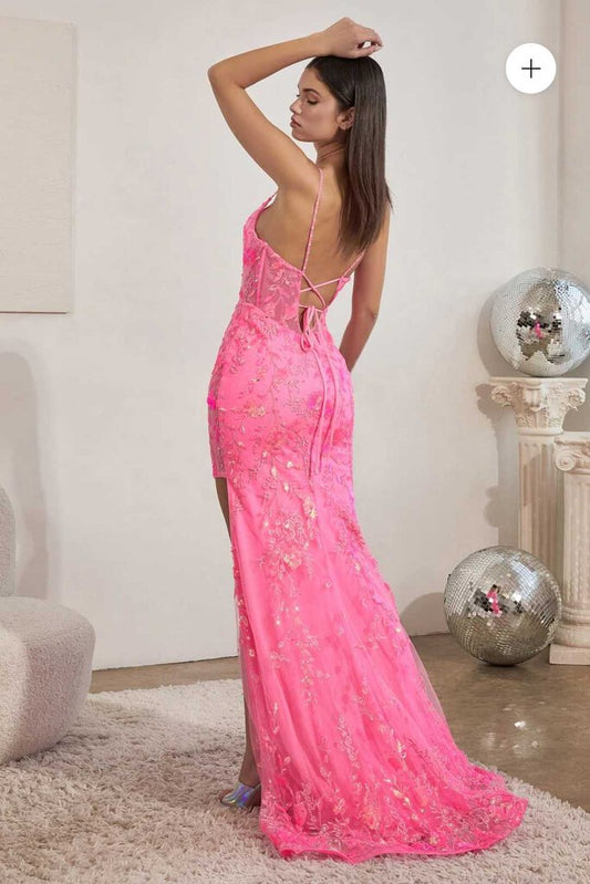 NEON SEQUIN PRINT FITTED GOWN