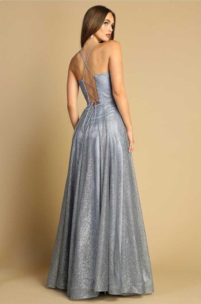 Glitter Cowl Aline Slit Gown