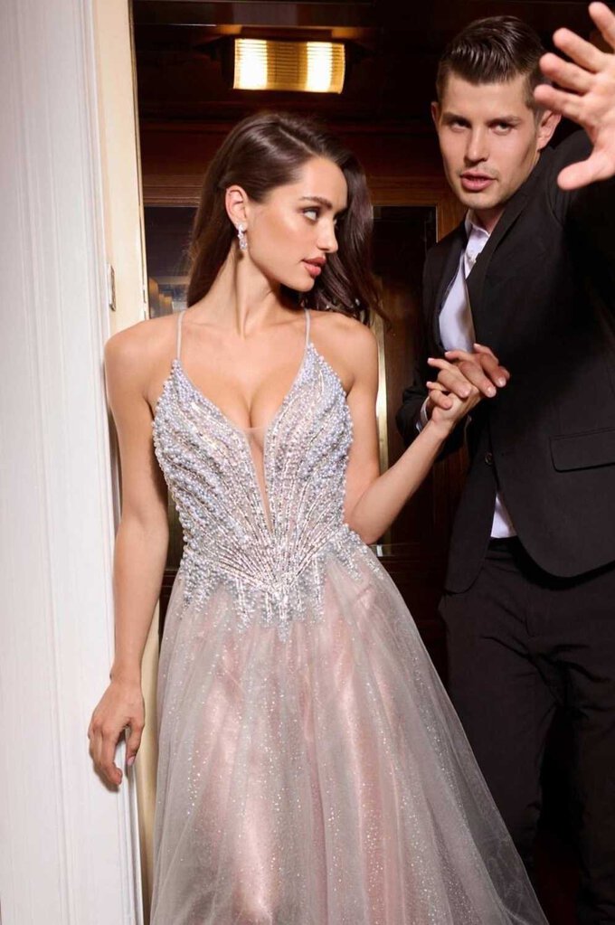 PEARL EMBELLISHED A-LINE GOWN