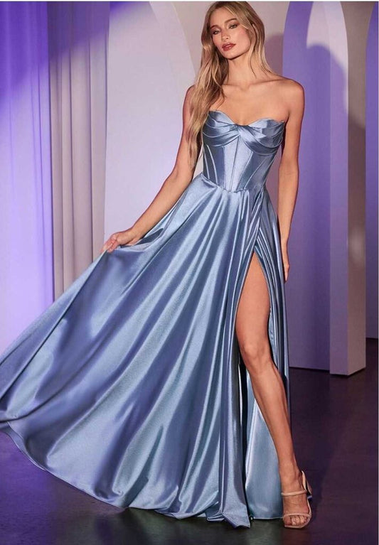 STRAPLESS SATIN A-LINE DRESS