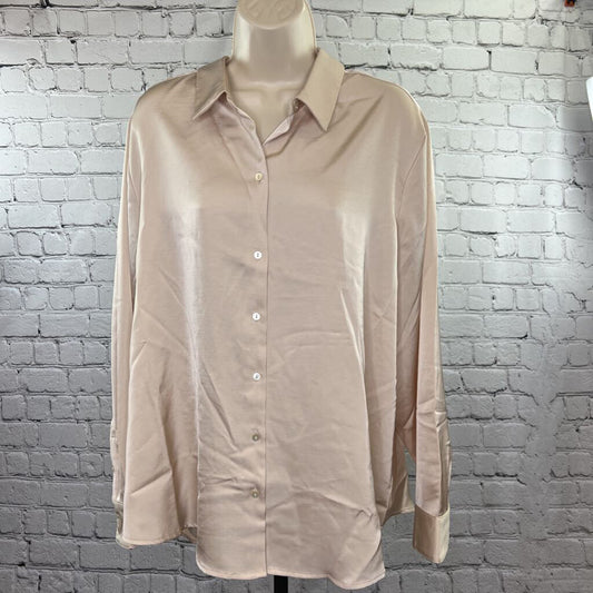 Old Navy NWT The Classic Shirt Silky Button Up Blouse Beige Women's Size XL