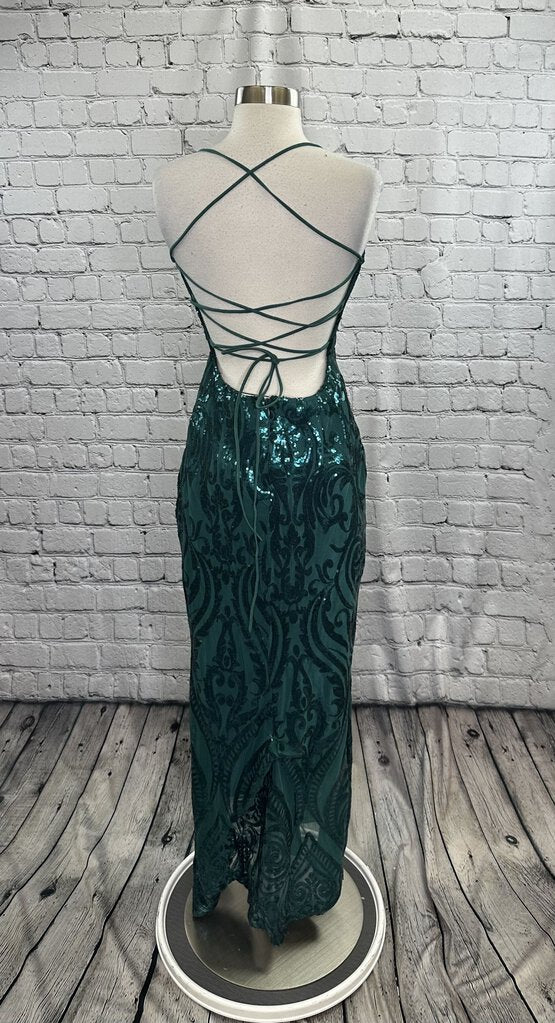 Maniju Long Sequin Swirl Dress Women's Size Medium Green Prom