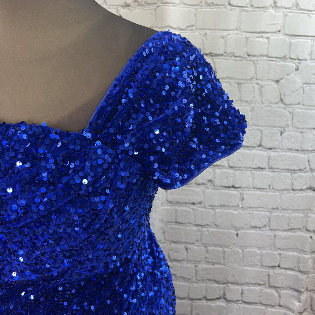 Blue Velvet and Sequin Long Formal Dress Prom Women's Size 1X Gala