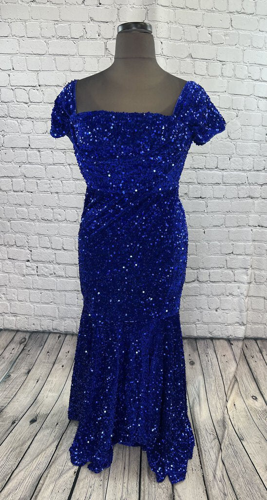 Blue Velvet and Sequin Long Formal Dress Prom Women's Size 1X Gala