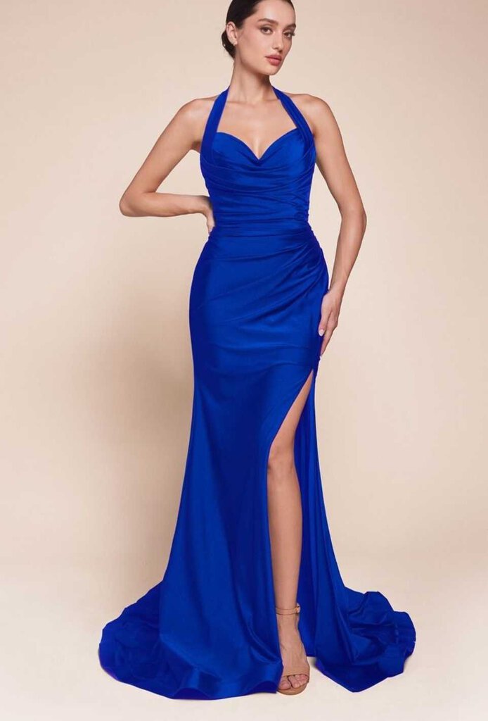 STETCH SATIN HALTER FITTED DRESS