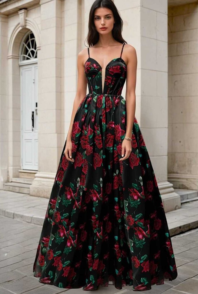 ROSE PRINT ORGANZA GOWN