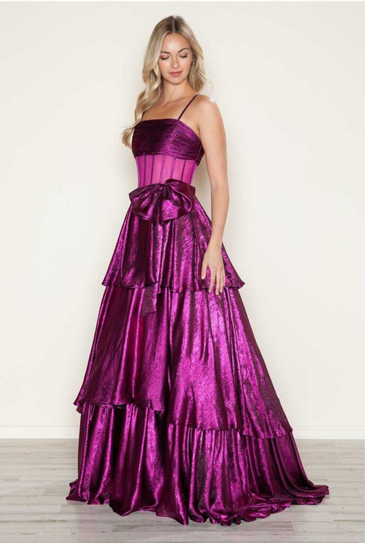 Foiled Ruffle Prom Dress