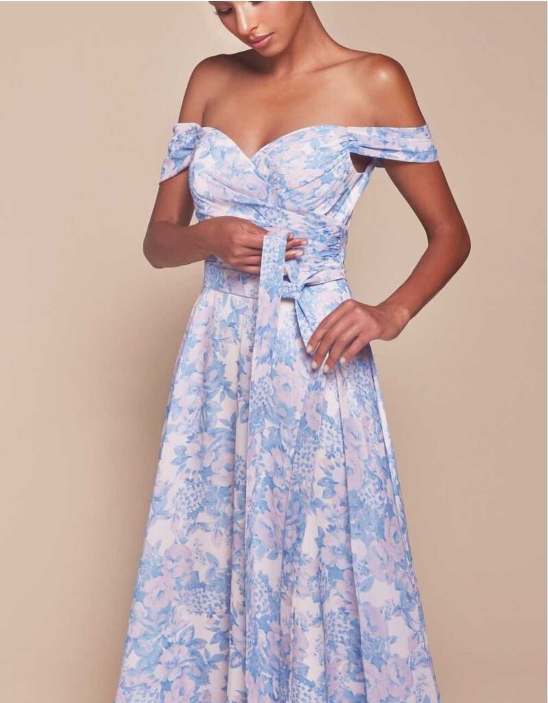 OFF THE SHOULDER FLORAL PRINTED A-LINE DRESS