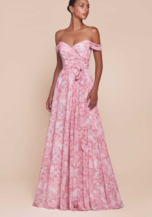 OFF THE SHOULDER FLORAL PRINTED A-LINE DRESS