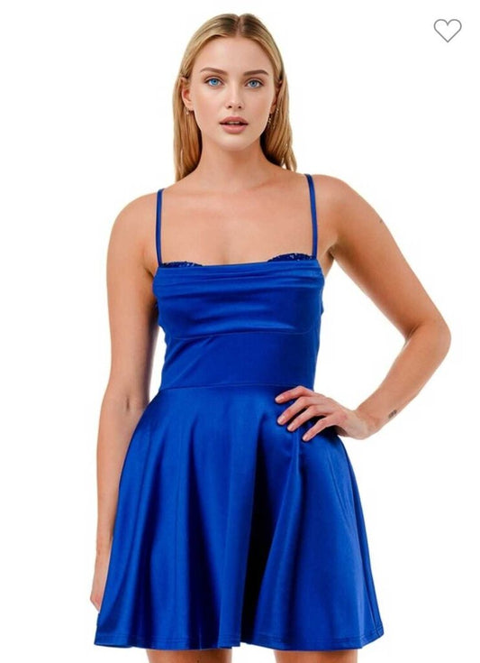 Sequin Satin Sweetheart Flare Mini Dress