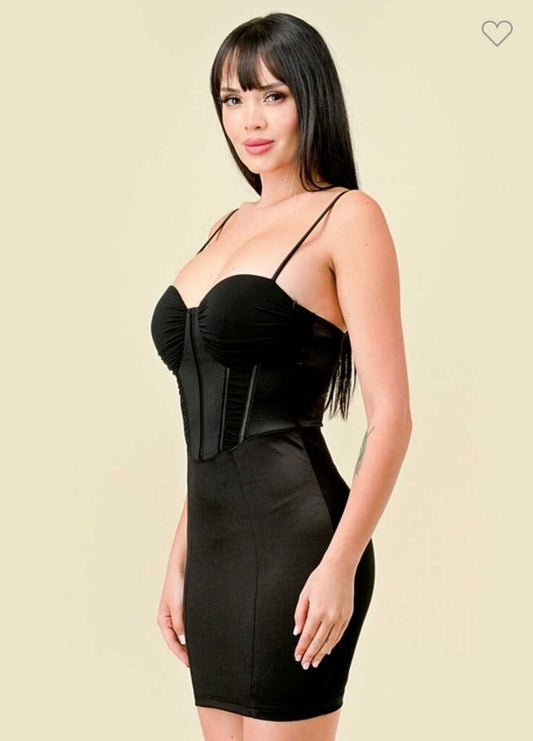 Knit Satin Sweetheart Bustier Corset Mini Dress