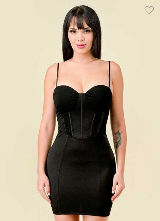 Knit Satin Sweetheart Bustier Corset Mini Dress