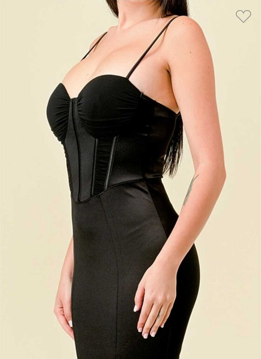 Knit Satin Sweetheart Bustier Corset Mini Dress