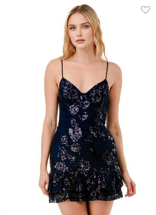 Floral Sequin Ruffled Mini Dress
