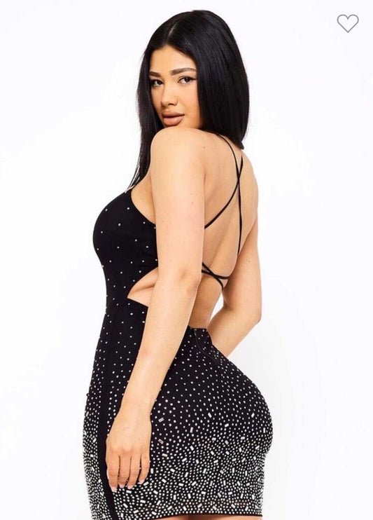 Radient Rhinestone Pattern Mini Dress