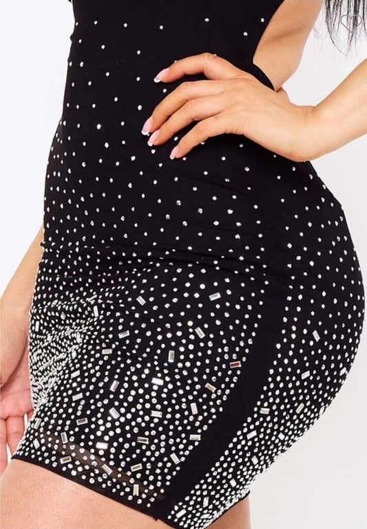 Radient Rhinestone Pattern Mini Dress
