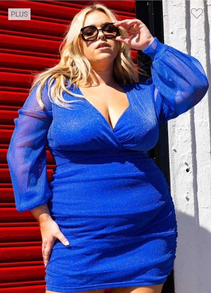 Glitter Mesh Shirring Side Plus Mini Dress